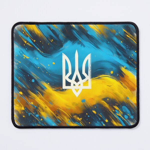 Item preview, Ukrainian trident symbol in white, painted strokes in blue and yellow hues, abstract and dynamic designed and sold by homydesign.