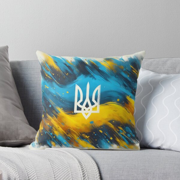 Item preview, Ukrainian trident symbol in white, painted strokes in blue and yellow hues, abstract and dynamic designed and sold by homydesign.