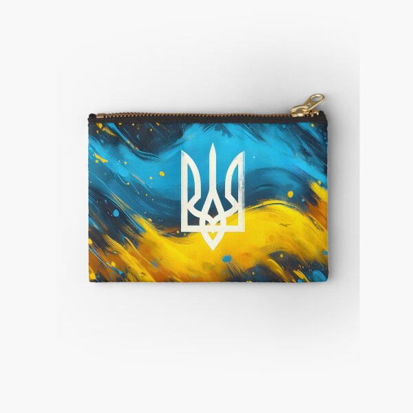 Item preview, Ukrainian trident symbol in white, painted strokes in blue and yellow hues, abstract and dynamic designed and sold by homydesign.