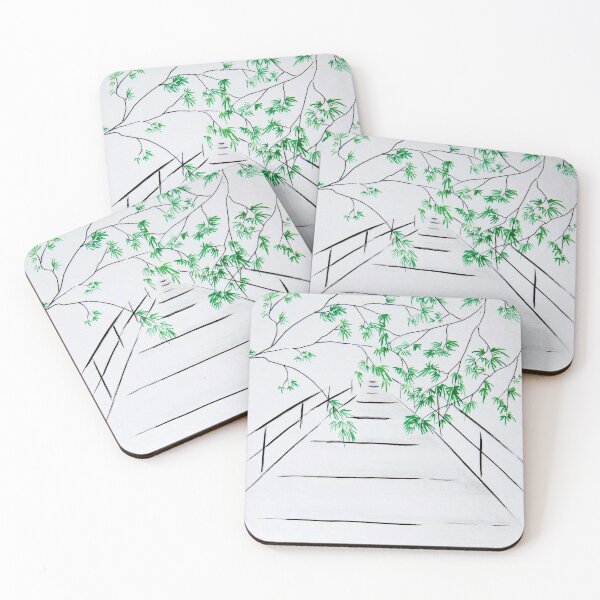Item preview, Bridge with Green Japanese Maple | Minimalist Zen Art designed and sold by AngelaMarieArt.