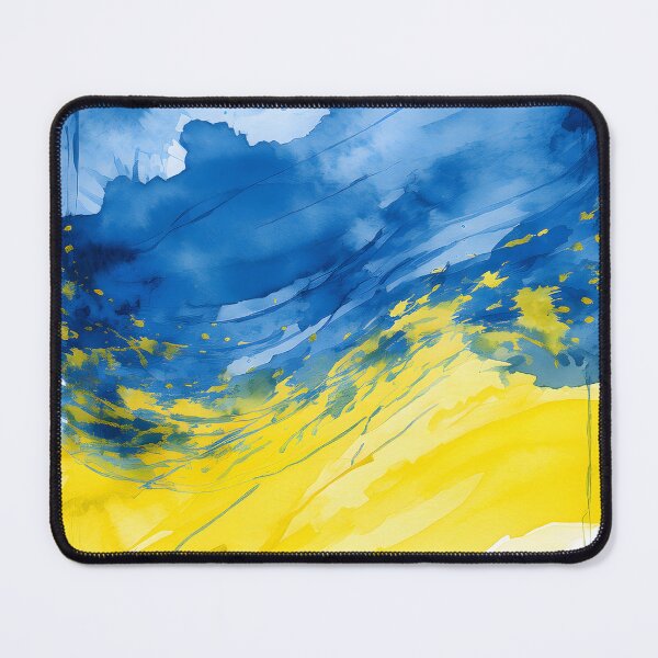 Item preview, An abstract painting in blue and yellow hues with dynamic brushstrokes and drips, creating a textured and expressive composition designed and sold by homydesign.