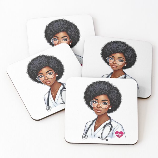 Item preview, Afro Nurse with Stethoscope | Strong Black Woman in Healthcare Illustration designed and sold by Lulunza.