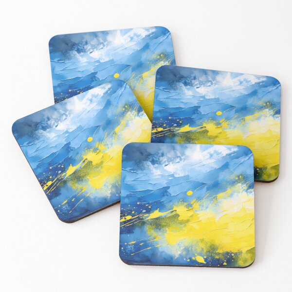 Item preview, An abstract painting in blue and yellow hues with dynamic brushstrokes and drips, creating a textured and expressive composition designed and sold by homydesign.