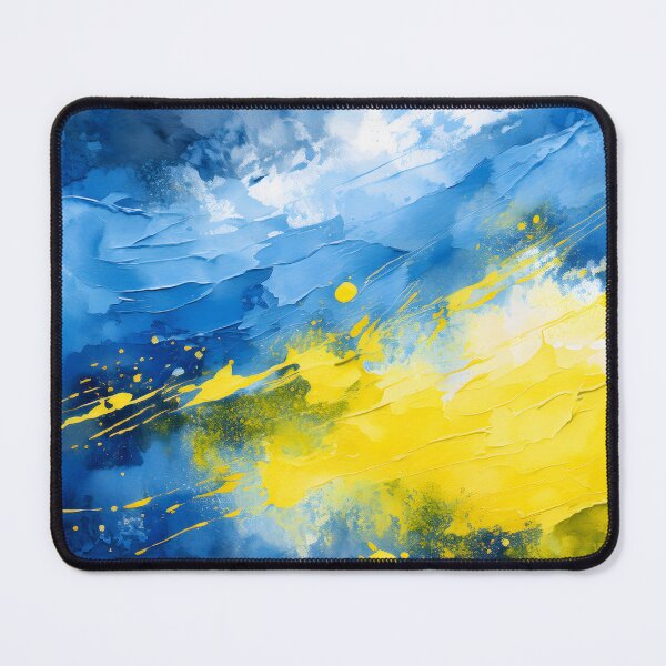 Item preview, An abstract painting in blue and yellow hues with dynamic brushstrokes and drips, creating a textured and expressive composition designed and sold by homydesign.
