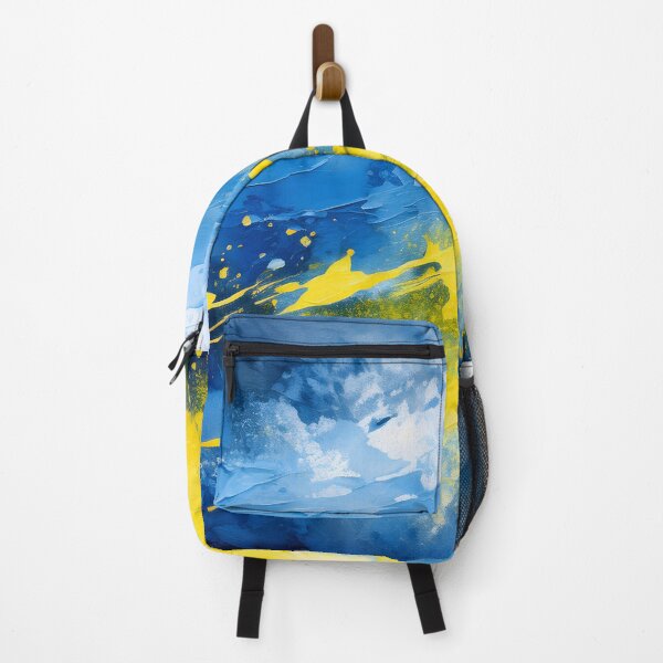 Item preview, An abstract painting in blue and yellow hues with dynamic brushstrokes and drips, creating a textured and expressive composition designed and sold by homydesign.