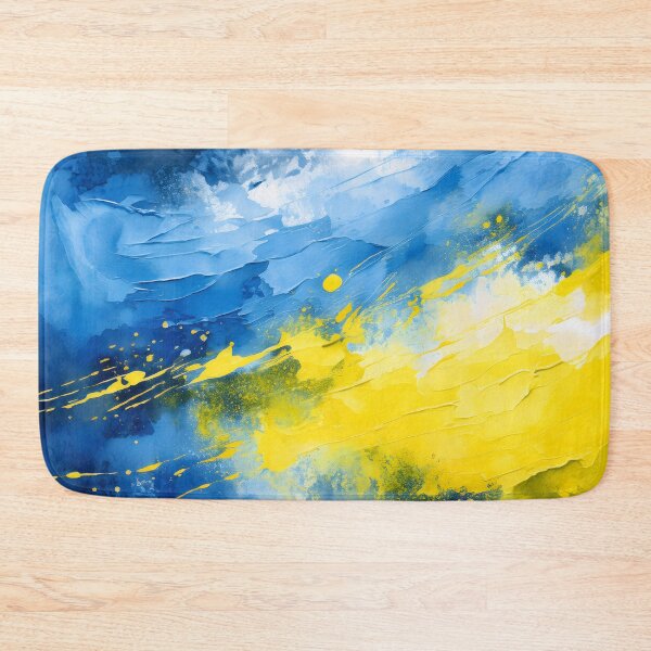 Item preview, An abstract painting in blue and yellow hues with dynamic brushstrokes and drips, creating a textured and expressive composition designed and sold by homydesign.