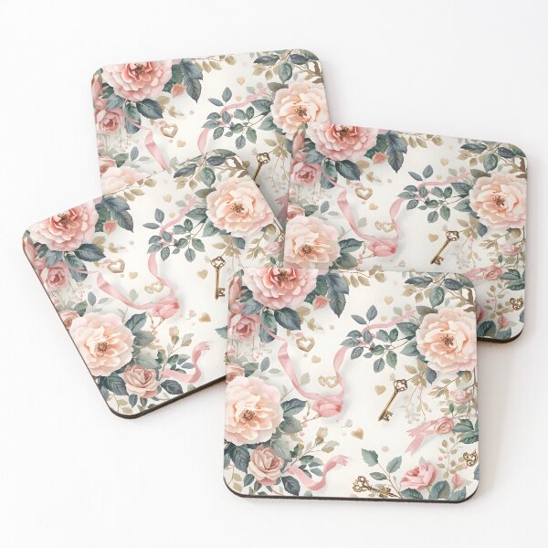 Item preview, Elegant Blush Rose and Ribbon Seamless Pattern with Vintage Keys designed and sold by MoonlitDoodles1.