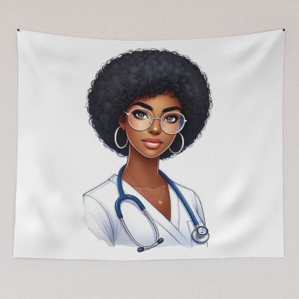 Item preview, Beautiful Black Nurse Portrait | Modern Afro Nurse Artwork designed and sold by Lulunza.