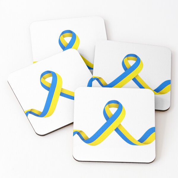 Item preview, A blue and yellow ribbon twists against a white background, symbolizing unity and support designed and sold by homydesign.