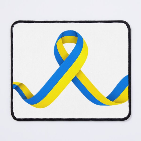 Item preview, A blue and yellow ribbon twists against a white background, symbolizing unity and support designed and sold by homydesign.