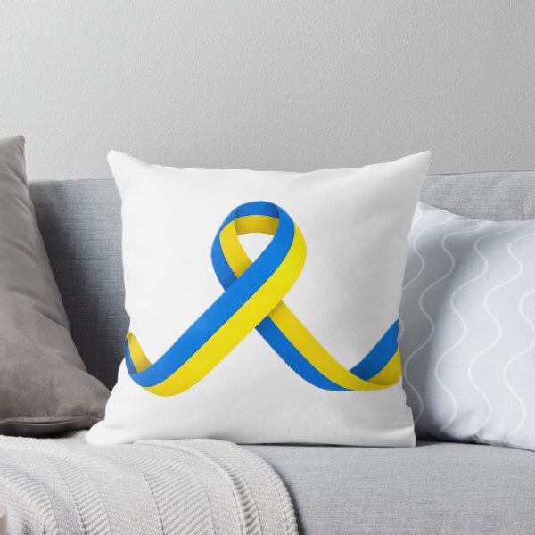 Item preview, A blue and yellow ribbon twists against a white background, symbolizing unity and support designed and sold by homydesign.