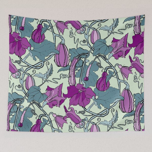 Item preview, cucurbits - trailing pumpkin vines in teal and purple designed and sold by kobyakov.