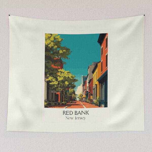 Item preview, Red Bank New Jersey Downtown | Vibrant Street Scene Art designed and sold by TuncGK.