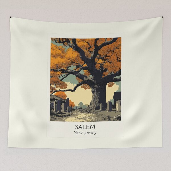 Item preview, Salem New Jersey Historic Oak | Colonial Town Art Print designed and sold by TuncGK.