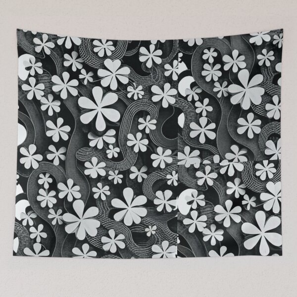 Item preview, shape of clover, four-leaf clover and three-leaf clover. Black and white, conceptual art, illustration, 3D rendering, film, poster designed and sold by gulka8.