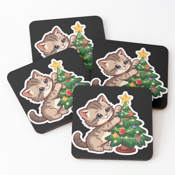 Item preview, Christmas kitten with a Christmas tree. designed and sold by artMadlen.