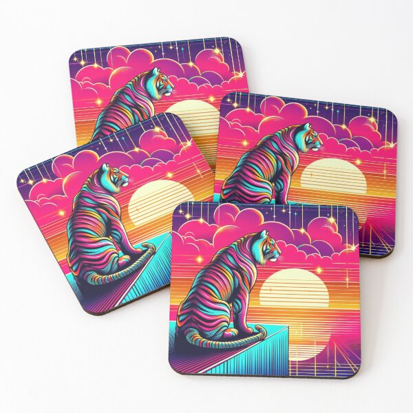 Item preview, "Neon Tiger at Sunset – Psychedelic Cosmic Jungle" designed and sold by Dogandesighn.