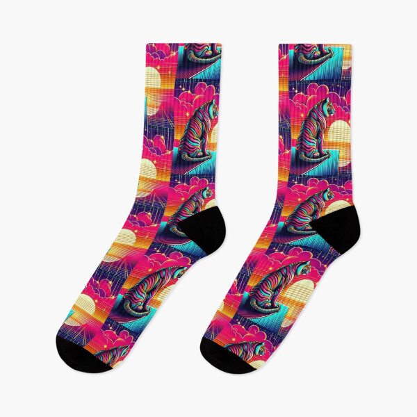 Item preview, "Neon Tiger at Sunset – Psychedelic Cosmic Jungle" designed and sold by Dogandesighn.
