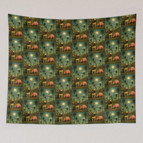 Item preview, Pug and Armadillo Under Palmtrees designed and sold by Beach-Raven Designs.