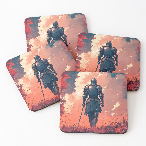 Item preview, Solitary Knight Dark Fantasy Art | Autumn Landscape Red Tones Aesthetic Painting designed and sold by MetroEnvision.