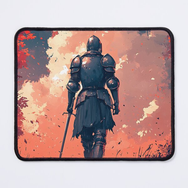 Item preview, Solitary Knight Dark Fantasy Art | Autumn Landscape Red Tones Aesthetic Painting designed and sold by MetroEnvision.