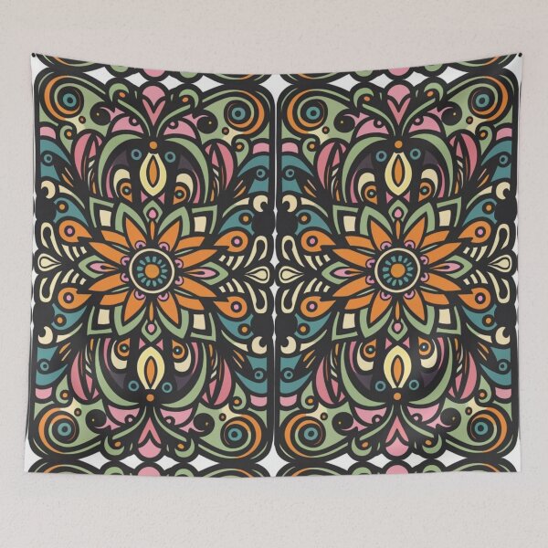 Item preview, design of very small and thin boho wall graphics with flora, duplicate pattern, small art, contains random spots of background color, 2d flat designed and sold by gulka8.