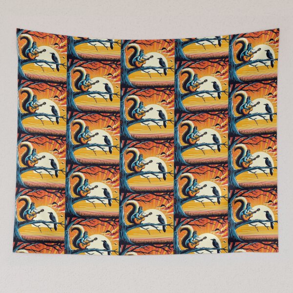 Item preview, "Sunset Serenade: Squirrel & Crow on the Tree of Tunes designed and sold by Dogandesighn.