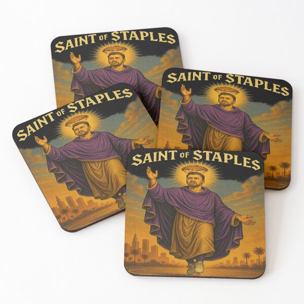 Item preview, Saint of Staples – Golden Hour Lakers Iconic Art designed and sold by POD DYNASTY | Original Print On Demand T-Shirt Graphics.