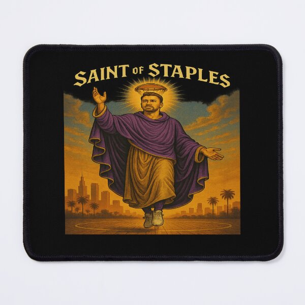 Item preview, Saint of Staples – Golden Hour Lakers Iconic Art designed and sold by POD DYNASTY | Original Print On Demand T-Shirt Graphics.
