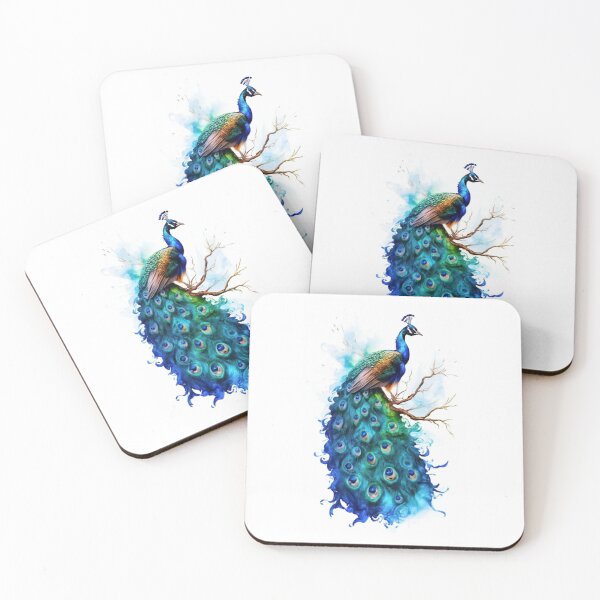 Item preview, Scene in dramatic light blue peacock alcohol ink,blue bird graphic illustration designed and sold by gulka8.