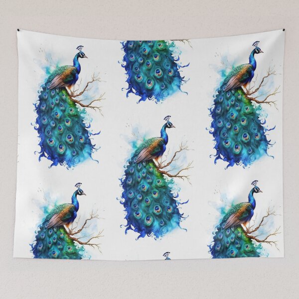 Item preview, Scene in dramatic light blue peacock alcohol ink,blue bird graphic illustration designed and sold by gulka8.