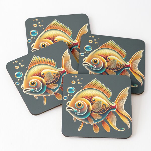 Item preview, small gold fish, print on black fabric designed and sold by gulka8.
