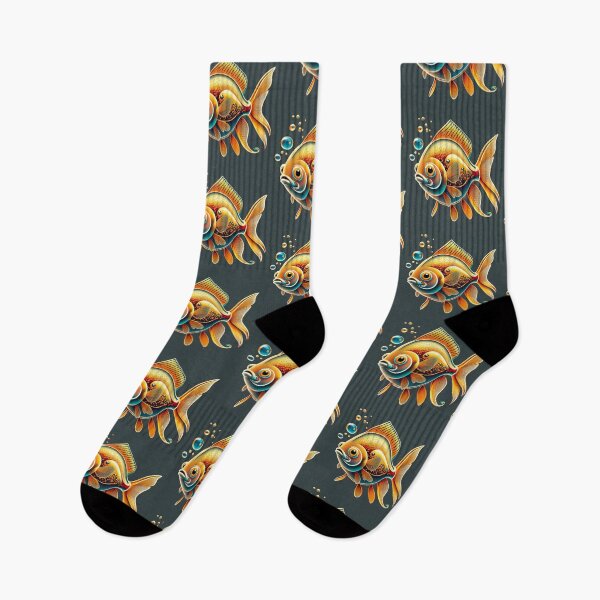 Item preview, small gold fish, print on black fabric designed and sold by gulka8.