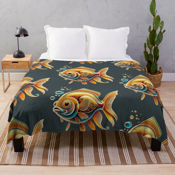 Item preview, small gold fish, print on black fabric designed and sold by gulka8.