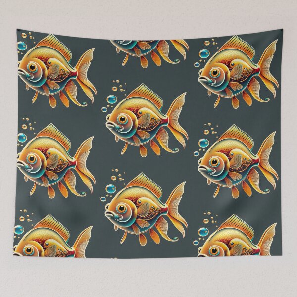 Item preview, small gold fish, print on black fabric designed and sold by gulka8.