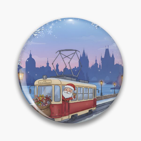 Item preview, Kawaii Santa Tram by Charles Bridge – Blue Hour Christmas Scene designed and sold by FixwellStudio.