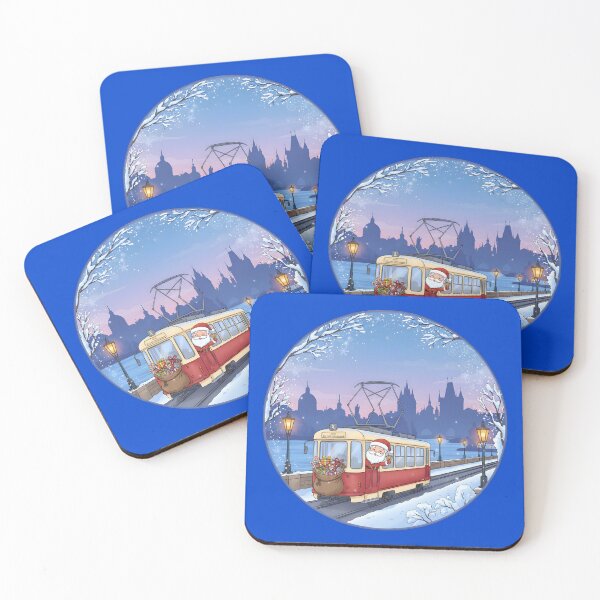 Item preview, Kawaii Santa Tram by Charles Bridge – Blue Hour Christmas Scene designed and sold by FixwellStudio.