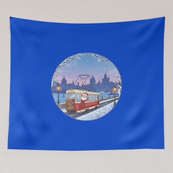 Item preview, Kawaii Santa Tram by Charles Bridge – Blue Hour Christmas Scene designed and sold by FixwellStudio.