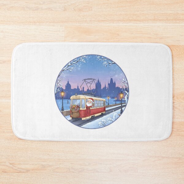 Item preview, Kawaii Santa Tram by Charles Bridge – Blue Hour Christmas Scene designed and sold by FixwellStudio.
