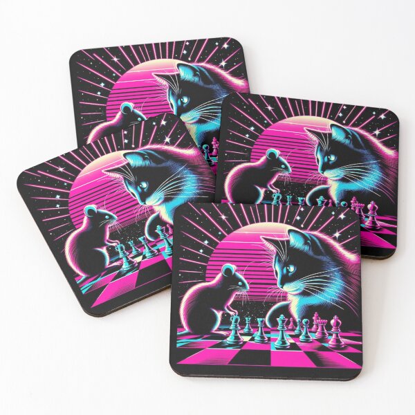 Item preview, Cosmic Chess Duel: Neon Cat vs Clever Mouse designed and sold by Dogandesighn.