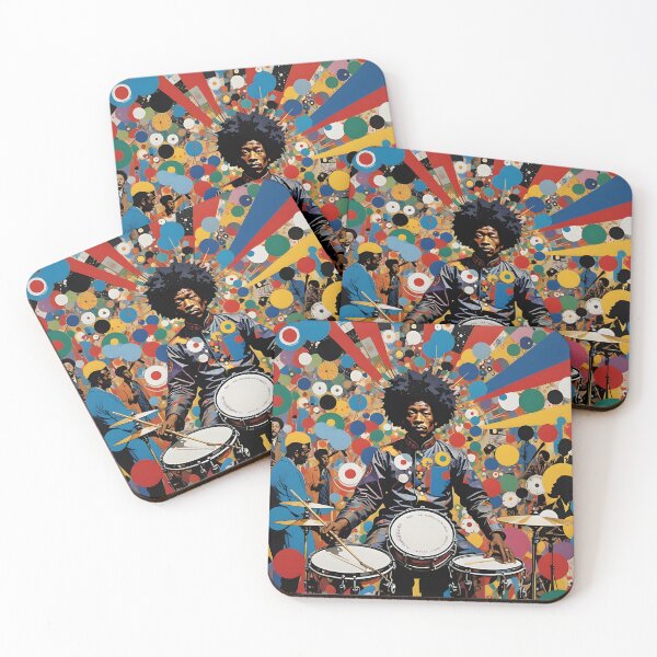 Item preview, Drummer in colorful abstract jazz band illustration, vibrant and energetic music scene artwork designed and sold by homydesign.