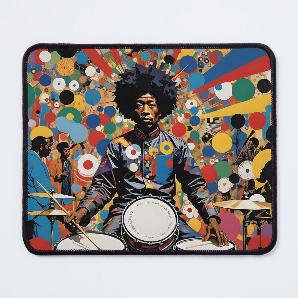 Item preview, Drummer in colorful abstract jazz band illustration, vibrant and energetic music scene artwork designed and sold by homydesign.