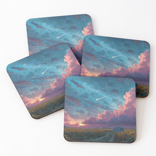 Item preview, Cosmic Sunset Sunflower Field | Nostalgic Van Adventure Starry Sky Art designed and sold by MetroEnvision.