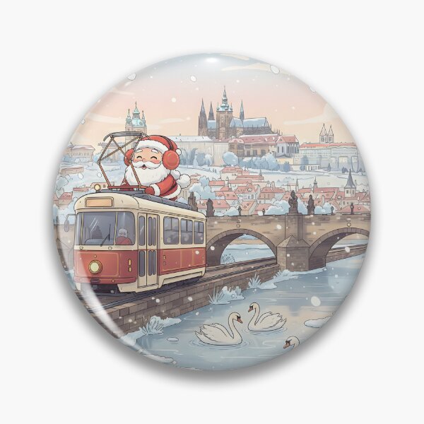 Item preview, Kawaii Santa Prague Tram over Vltava – Castle Morning Snow designed and sold by FixwellStudio.