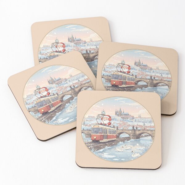 Item preview, Kawaii Santa Prague Tram over Vltava – Castle Morning Snow designed and sold by FixwellStudio.