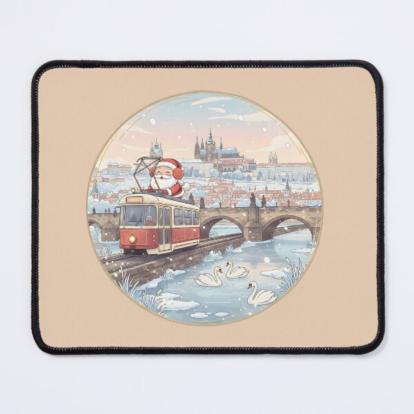 Item preview, Kawaii Santa Prague Tram over Vltava – Castle Morning Snow designed and sold by FixwellStudio.
