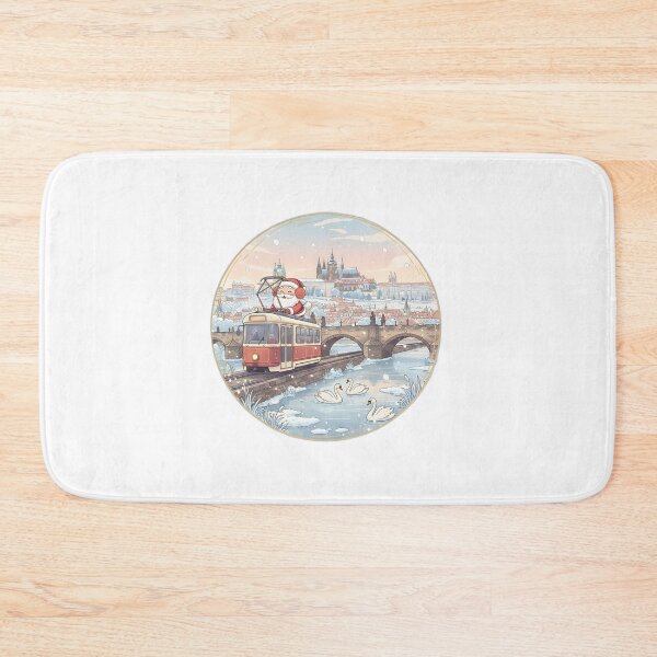 Item preview, Kawaii Santa Prague Tram over Vltava – Castle Morning Snow designed and sold by FixwellStudio.
