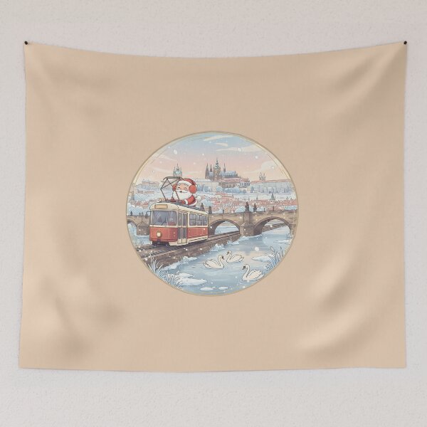 Item preview, Kawaii Santa Prague Tram over Vltava – Castle Morning Snow designed and sold by FixwellStudio.