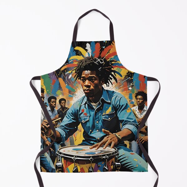 Item preview, A vibrant scene of a drummer in a blue shirt playing a drum, surrounded by people dancing, with colorful feathers and paint splashes in the background designed and sold by homydesign.