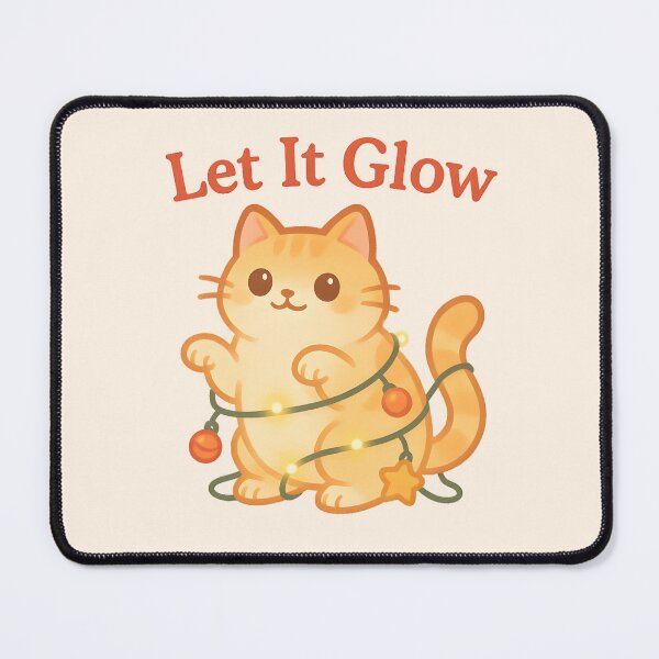 Item preview, Let It Glow – Cute Kawaii Christmas Cat with Fairy Lights designed and sold by LuKreate.